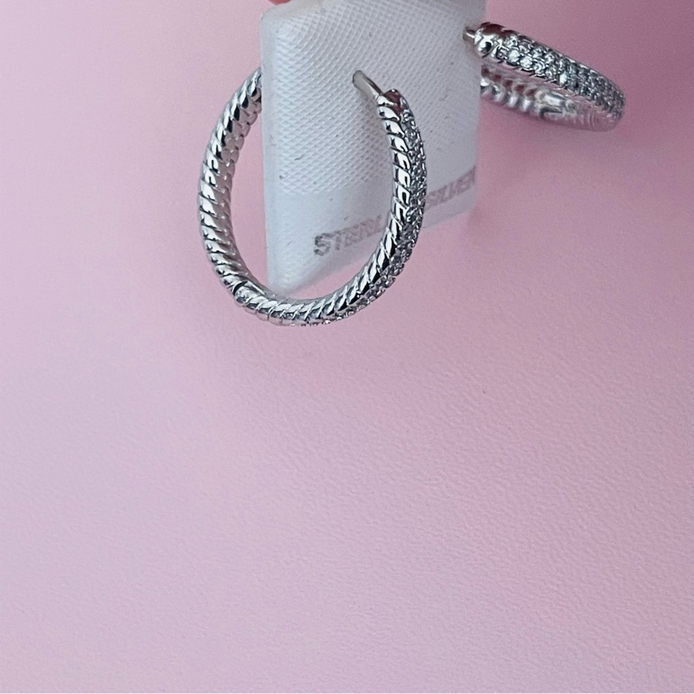 925 Sterling Silver Hoop Earrings - Picture 2 of 9